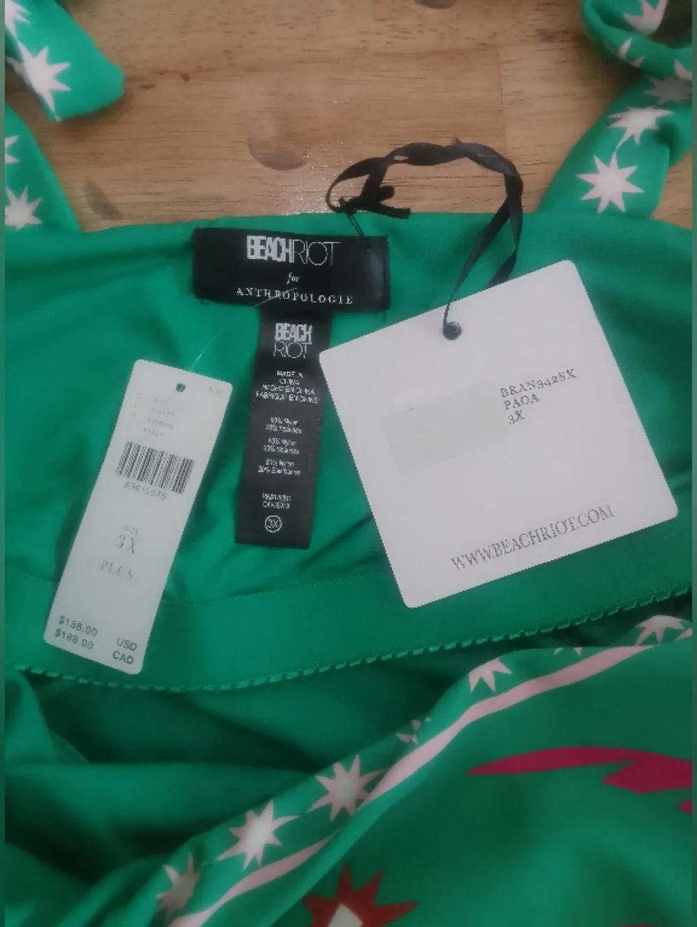 Beach Riot Green Tank with Pink and White Tropical Print Anthropologie - Picture 4 of 6